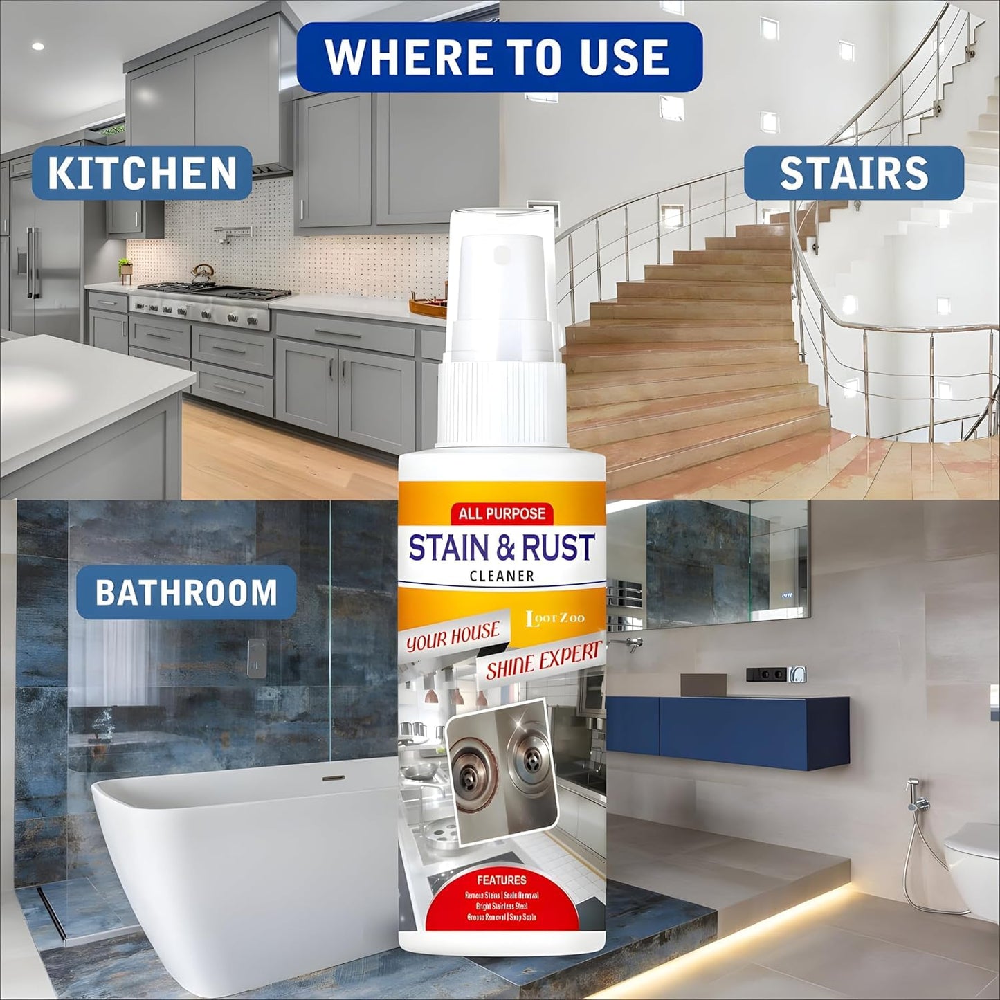 Multipurpose Stain & Rust Remover Spray for Cleaning & Protection From Dust 200ml (Pack of 2)