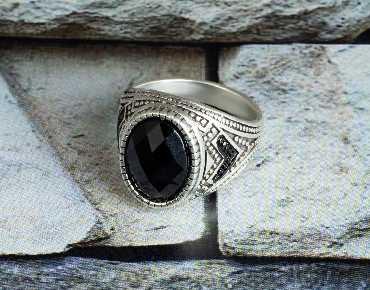Oxidised Black & Silver Metal Brass Designer Ring for Men & Boys