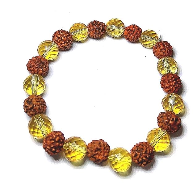 Rudraksha & Citrine Diamond Cut Bracelet For Men & Women (Stretchable) (1 Pc)