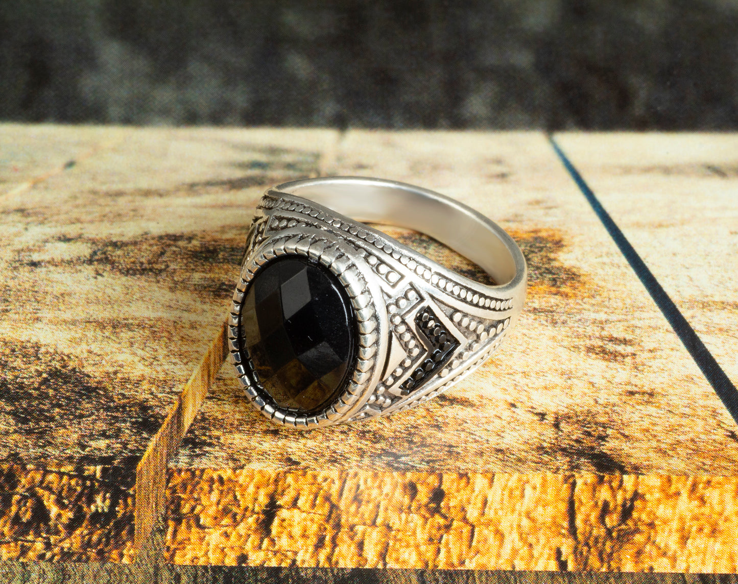 Oxidised Black & Silver Metal Brass Designer Ring for Men & Boys