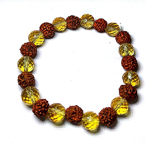 Rudraksha & Citrine Diamond Cut Bracelet For Men & Women (Stretchable) (1 Pc)