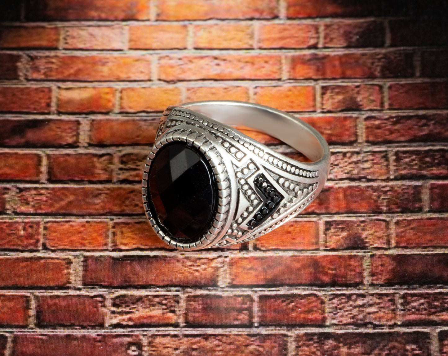 Oxidised Black & Silver Metal Brass Designer Ring for Men & Boys