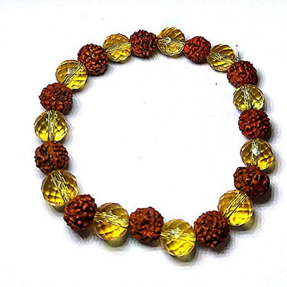 Rudraksha & Citrine Diamond Cut Bracelet For Men & Women (Stretchable) (1 Pc)